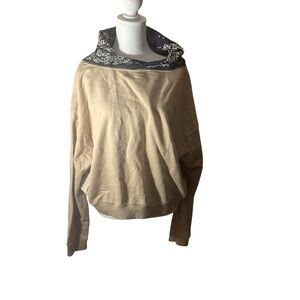 Free People Beige Sweatshirt with Black Bandana Hood